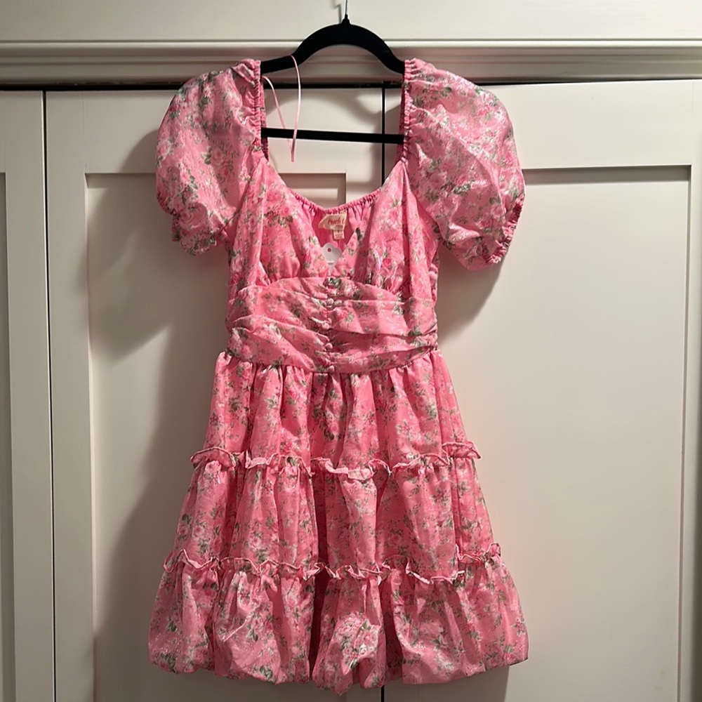 Peach Love California Pink Ruffled Puff Sleeve Sundress